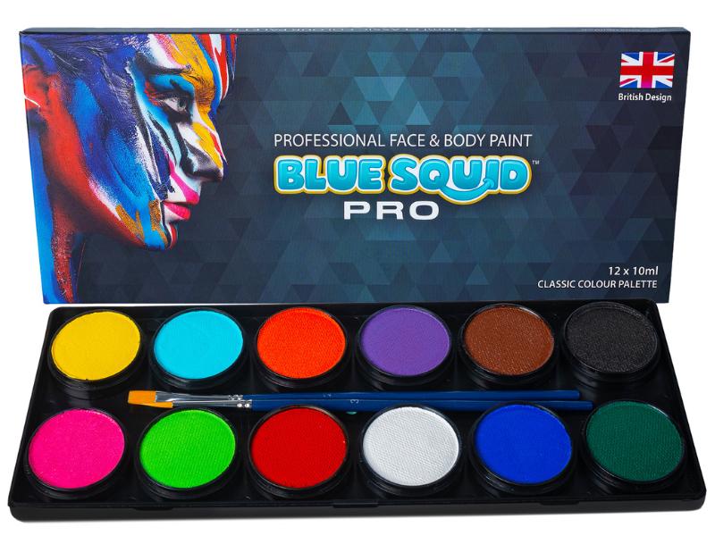 Professional Face Paint Kit - by Blue Squid Pro, 12X10G Classic Color Palette, Professional Face & Body Painting Supplies SFX, Adult & Kids, Superio