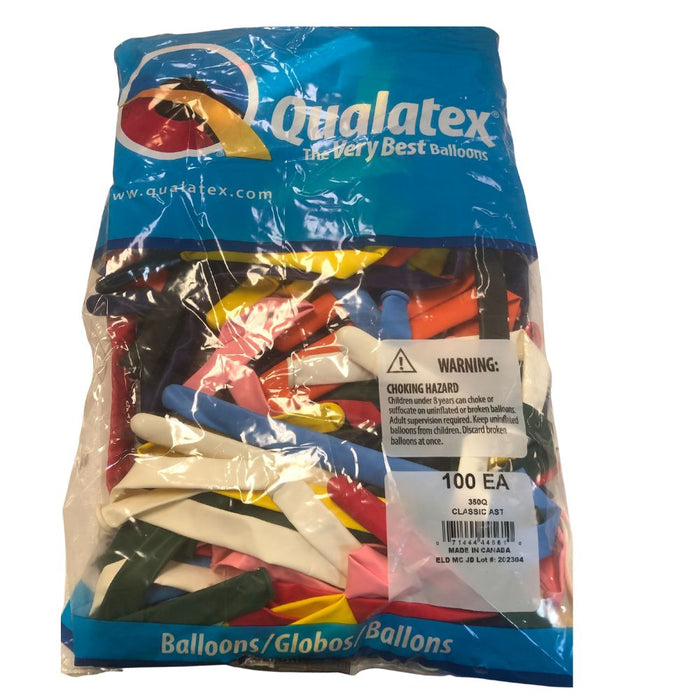 Qualatex Balloons -  350Q Wide -CLASSIC Assortment - 100ct (44561)