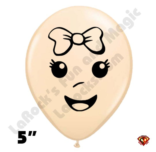 Qualatex Balloons | 5" Round - Baby Girl Blush Face with Bow by Juan Gonzales (0207) - 100ct