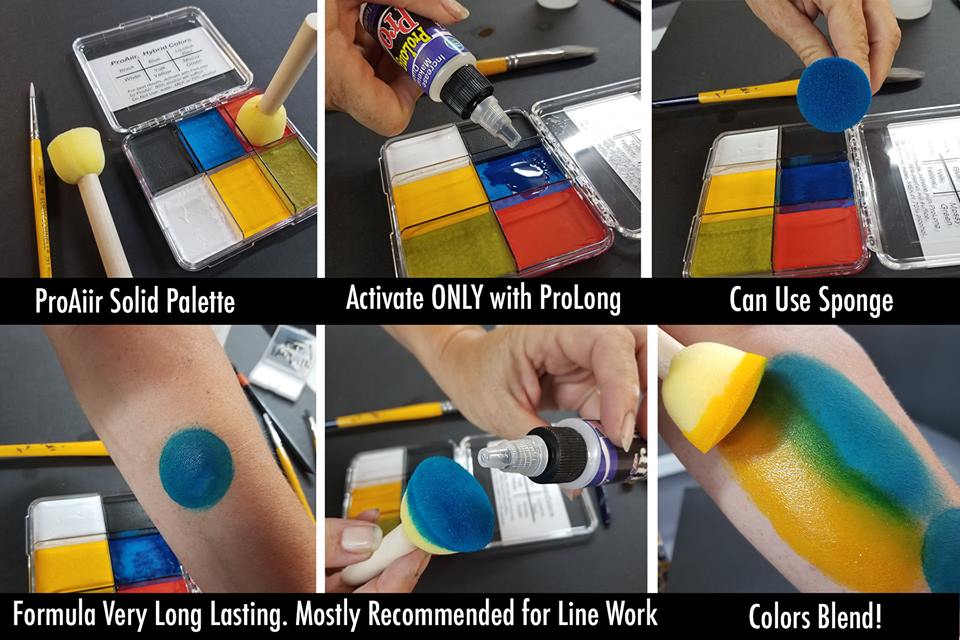 ProAiir Solids | Hybrid Water Resistant Face Paint - TRAUMA Palette with 1 oz ProLong Activator