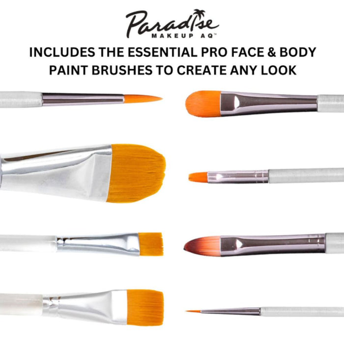 Paradise Makeup AQ | Face Painting Brushes - 8 piece Brush Set with Holder