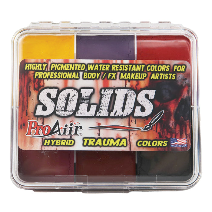 ProAiir Solids | Hybrid Water Resistant Face Paint - TRAUMA Palette with 1 oz ProLong Activator