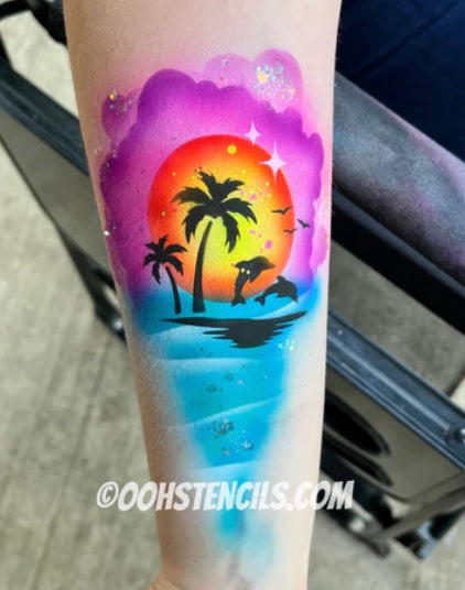 Ooh! Face Painting Stencil | Dolphin Sunset (T46)