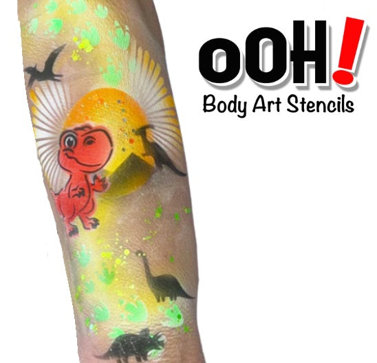 Ooh! Face Painting Stencil  | 2pc Set - Happy T-Rex and More! (T38)