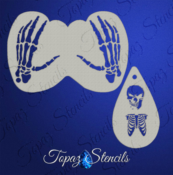 Topaz Stencils | Face Painting Stencil - Skeleton Hands Flutter Eye (0433)
