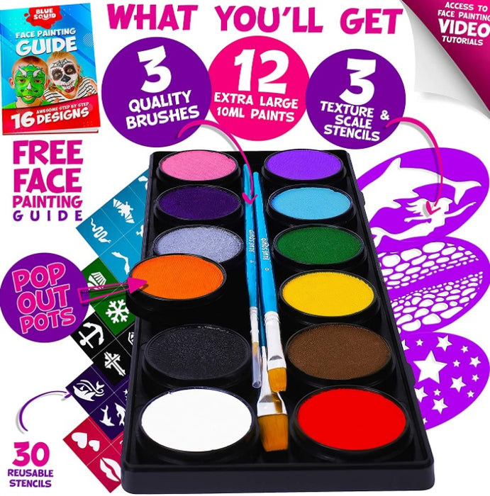 Blue Squid | KID'S Face Paint - 12 Color Classic Kit (12 X 10ml)
