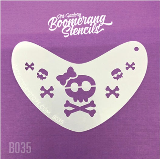 Art Factory | Boomerang Face Painting Stencil - Sugar Skull and Cross Bones (B035)