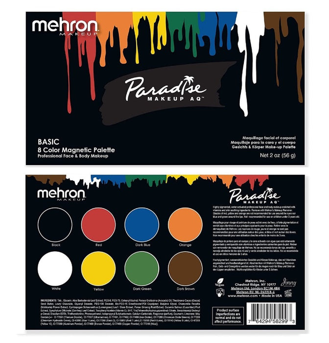 Paradise Face Paint By Mehron | Coated Card Stock Magnetic Case - 8 Color BASIC Palette