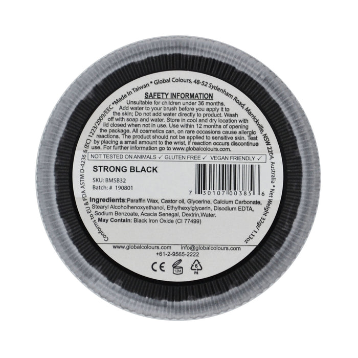 Global Colours Body Art | Face and Body Paint - NEW Standard STRONG Black 32gr