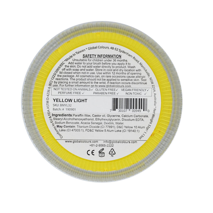 Global Colours Body Art | Face and Body Paint -  NEW Standard Light Yellow 32gr
