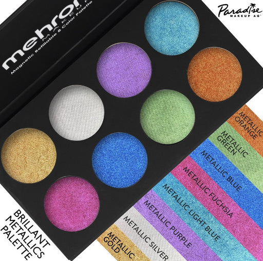 Paradise Face Paint By Mehron | Coated Card Stock Magnetic Case - 8 Color BRILLIANT Metallic Palette