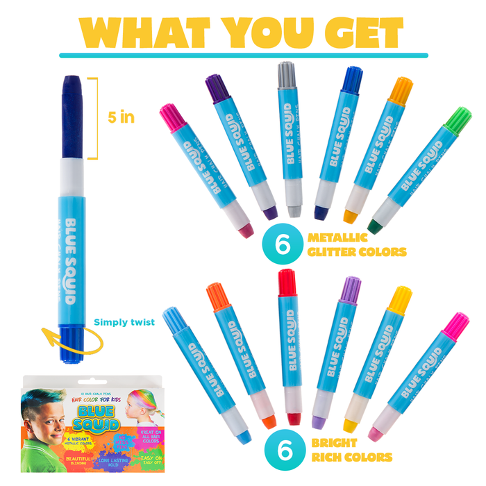 Blue Squid | Hair Chalk Pens and Glitter Set
