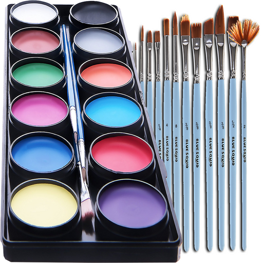 Blue Squid | KID'S Face Paint - 12 Color Classic Kit (12 X 10ml) + Art Brush Set