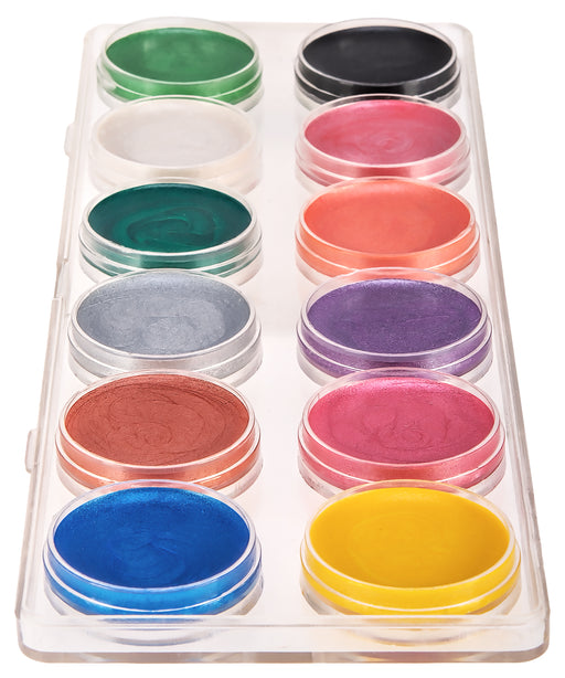 Blue Squid | KID'S Face Paint - 12 Color Metallic Face Painting Kit (12 X 10ml) + 3 Bonus Brushes