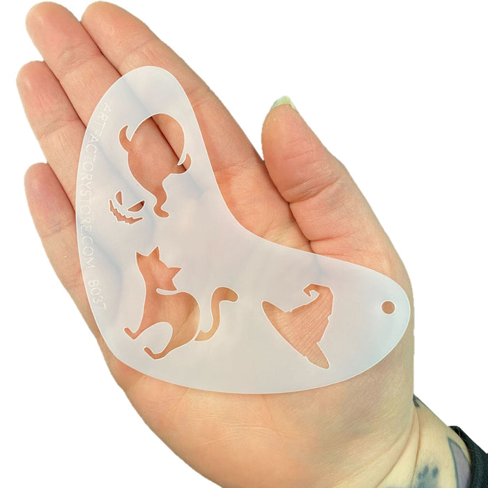 Art Factory | Boomerang Face Painting Stencil - Halloween Cat, Ghost & Witches Hat (B037)