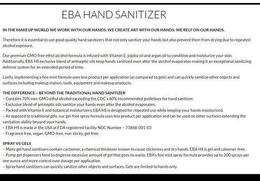 EBA Performance Makeup | Hand Sanitizer Spray 1oz (For Hands, Kits and Makeup)
