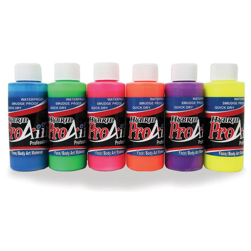 ProAiir Alcohol Based Hybrid Airbrush Paint Set - 6 FLUORESCENT - 2oz  Bottles  #7 (SFX - Non Cosmetic)
