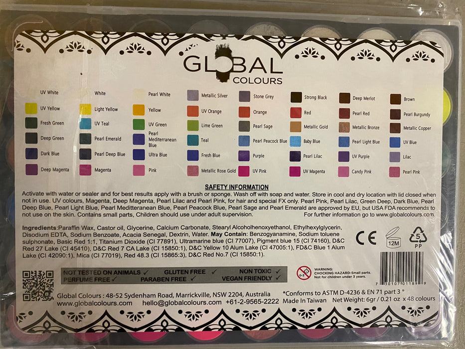 Global Colours Body Art | All You Need GRANDE Body Art Palette (48 Colors - 6 gram samplers) (Contains some SFX - Non Cosmetic Colors)