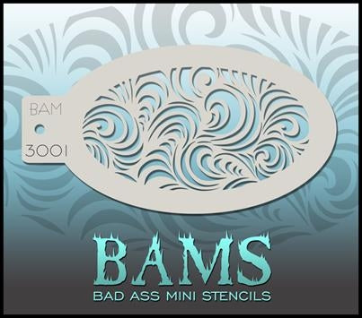 Bad Ass Mini 3001 - Face Painting Stencil - Swirl Cascade - DISCONTINUED