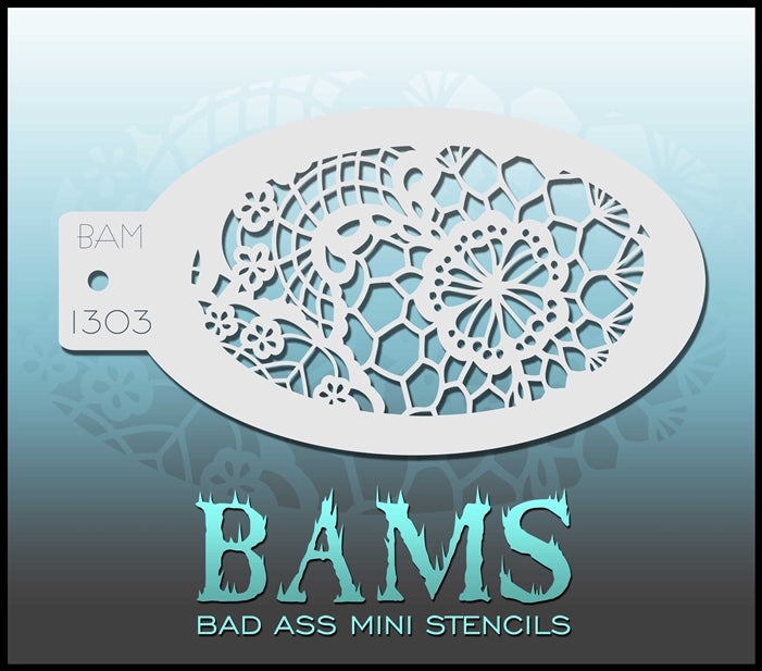Bad Ass Mini 1303 - Face Painting Stencil - Flower Lace - DISCONTINUED