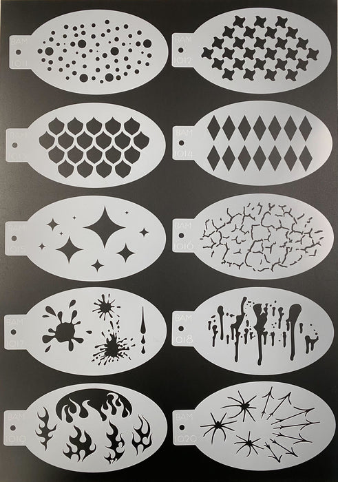 Bad Ass Stencil  - Face Painting Stencils - Classic Set of 45 Stencils