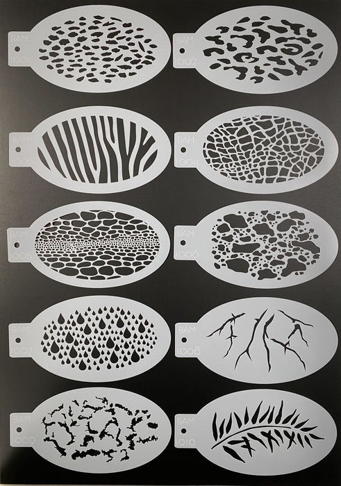 Bad Ass Stencil  - Face Painting Stencils - Classic Set of 45 Stencils