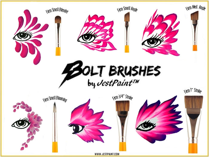 BOLT Face Painting Brushes by Jest Paint - Medium FIRM Angle (1/2")
