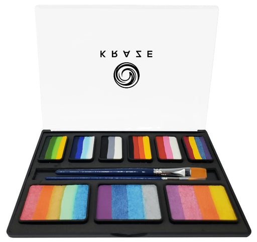 Kraze FX Face Paints | CELEBRATION PALETTE - Six 10gr 1 Stroke Split Cakes and Three 20gr Rainbow Cakes