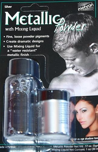 Mehron | Metallic Face Painting Powder w/ Mixing Liquid (carded)  - SILVER