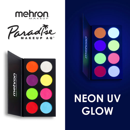 Paradise FX Paint By Mehron | Coated Card Stock Magnetic Case - 8 Color UV NEON GLOW Palette (Non-Cosmetic Special FX)