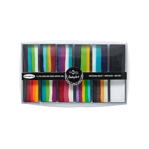 Global Body Art | One Strokes Face Painting Sampler Palette - Rainbow Explosion - 12 Cakes x 15gm