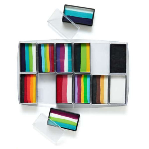 Global Body Art | One Strokes Face Painting Sampler Palette - Rainbow Explosion - 12 Cakes x 15gm