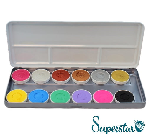 Superstar Face Paint | Aqua Face and Body Painting Palette - 12 Duo SHIMMER and PASTEL Colours