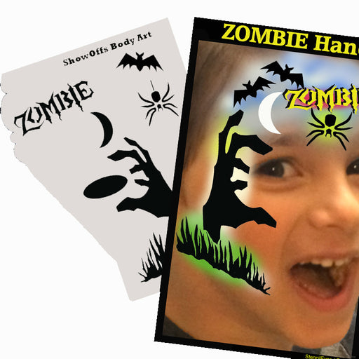 Stencil Eyes / Profiles - Face Painting Stencil - Zombie Hand with Bats, Spider and Moon