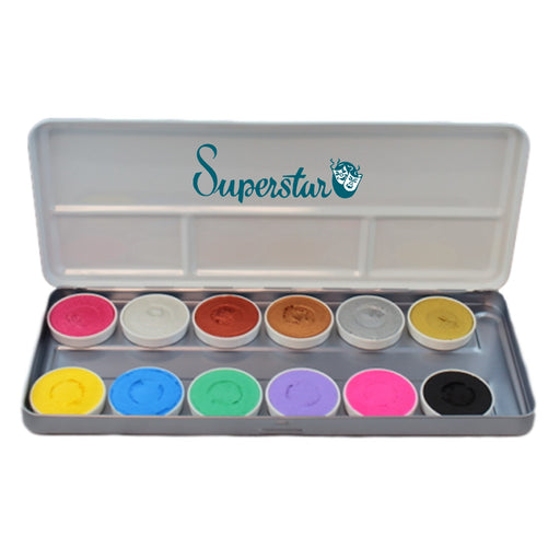 Superstar Face Paint | Aqua Face and Body Painting Palette - 12 Duo SHIMMER and PASTEL Colours