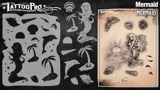 Tattoo Pro 128 - Body Painting Stencil - Mermaid's Cove