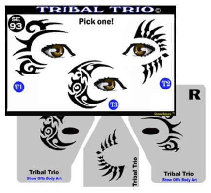 Stencil Eyes / Mask - Face Painting Stencil Set - TRIBAL TRIO - One Size Fits Most