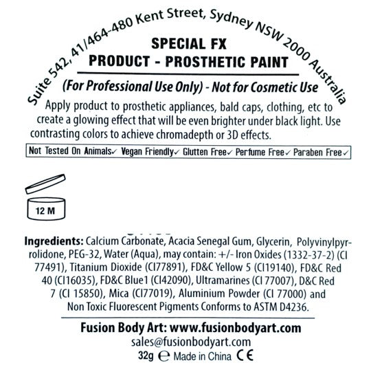 Fusion Body Art & FX - UV Neon Green 32gr  (SFX - Non Cosmetic)