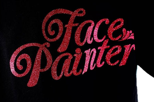 Face Painter Black T-Shirt with Rose Pink Glitter Print  - Medium (V-neck) - DISCONTINUE