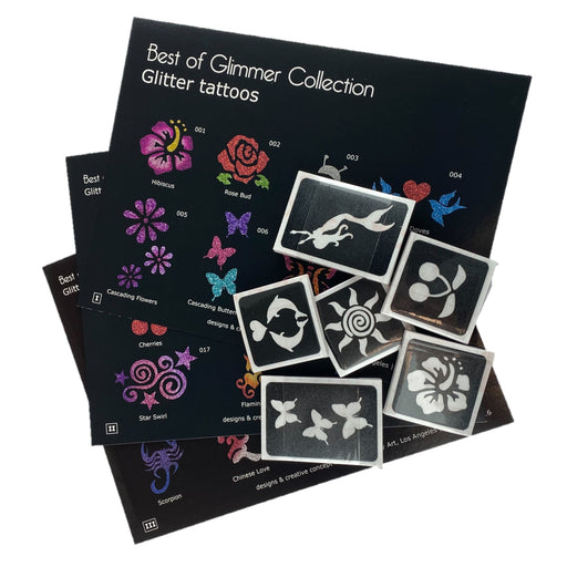 GLIMMER BODY ART | 150 Glitter Tattoo Stencils with 3 Design Sheets - BEST OF GLIMMER SET