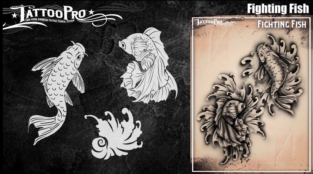 Tattoo Pro | Air Brush Body Painting Stencil - FIGHTING FISH 196