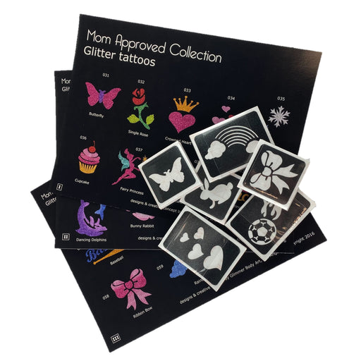 GLIMMER BODY ART | 150 Glitter Tattoo Stencils with 3 Design Sheets - MOM APPROVED SET