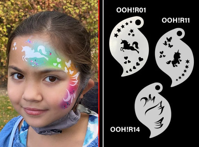 Ooh! Face Painting Stencil | Unicorn Storm (R01)